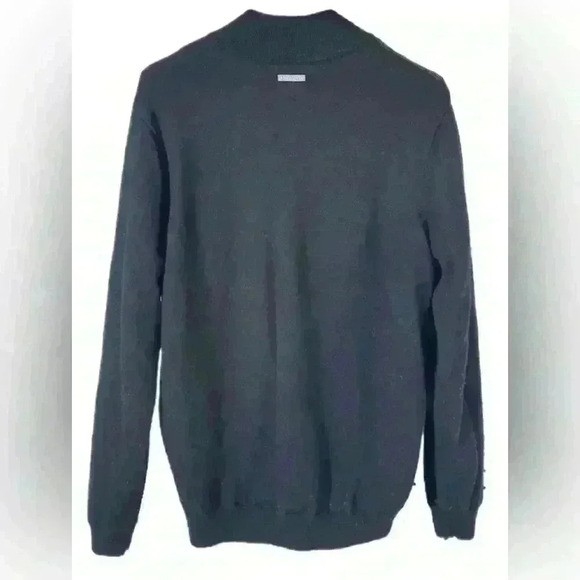 Ashworth Merino Wool Plaid Mens Sweater M Full Zip Black Gray - Picture 3 of 7